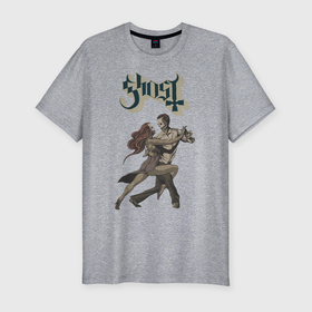 Мужская футболка хлопок Slim с принтом Ghost в Белгороде, 92% хлопок, 8% лайкра | приталенный силуэт, круглый вырез ворота, длина до линии бедра, короткий рукав | dance macabre | ghost | heavy | rock | призрак