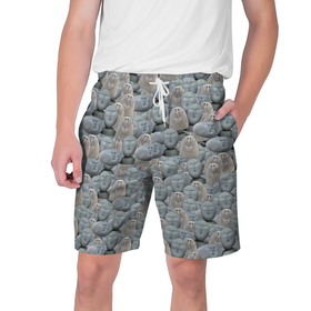 Мужские шорты 3D с принтом Каменные лица 3D МЕМ 2020 в Курске,  полиэстер 100% | прямой крой, два кармана без застежек по бокам. Мягкая трикотажная резинка на поясе, внутри которой широкие завязки. Длина чуть выше колен | Тематика изображения на принте: my stone. | каменные лица | камни с человеческими лицами | мем