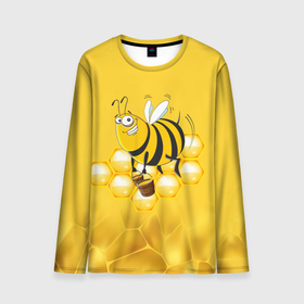Мужской лонгслив 3D с принтом Лето. Пчелы. Мед в Тюмени, 100% полиэстер | длинные рукава, круглый вырез горловины, полуприлегающий силуэт | Тематика изображения на принте: лето | мед | насекомые | пчела | соты | улей