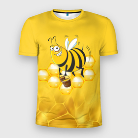 Мужская футболка 3D спортивная с принтом Лето. Пчелы. Мед в Санкт-Петербурге, 100% полиэстер с улучшенными характеристиками | приталенный силуэт, круглая горловина, широкие плечи, сужается к линии бедра | лето | мед | насекомые | пчела | соты | улей