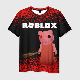 Мужская футболка 3D с принтом Roblox piggy/Свинка Пигги. в Новосибирске, 100% полиэфир | прямой крой, круглый вырез горловины, длина до линии бедер | game | gamer | logo | minecraft | piggi | roblox | simulator | игра | конструктор | лого | пигги | свинья | симулятор | строительство | фигура