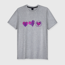 Мужская футболка хлопок Slim с принтом Сердца цветные в Санкт-Петербурге, 92% хлопок, 8% лайкра | приталенный силуэт, круглый вырез ворота, длина до линии бедра, короткий рукав | картинки | круг | любовь | прикольные | сердца | смайлы | украшение | цветные | штрих | элемент