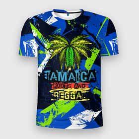 Мужская футболка 3D спортивная с принтом Jamaica Roots and reggae в Курске, 100% полиэстер с улучшенными характеристиками | приталенный силуэт, круглая горловина, широкие плечи, сужается к линии бедра | jamaica | reggae | roots | летняя | лето | надпись | пальма | раста | регги | рэгги | текст | фраза | ямайка