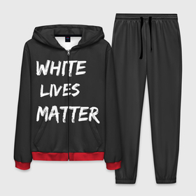Мужской костюм 3D с принтом White Lives Matter в Петрозаводске, 100% полиэстер | Манжеты и пояс оформлены тканевой резинкой, двухслойный капюшон со шнурком для регулировки, карманы спереди | Тематика изображения на принте: black | blm | lives | matter | white | wlm | белые | жизни | жизнь