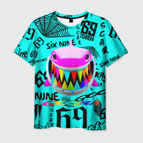 Мужская футболка 3D с принтом 6IX9INE. , 100% полиэфир | прямой крой, круглый вырез горловины, длина до линии бедер | 6ix9ine | 6ix9ine акула | daniel hernandez | gooba | rap | shark | six nine | tekashi | акула | даниэль эрнандес | музыка | реп | сикс найн | текаши