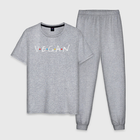 Мужская пижама хлопок с принтом VEGAN , 100% хлопок | брюки и футболка прямого кроя, без карманов, на брюках мягкая резинка на поясе и по низу штанин
 | vegan | веган | веганство | вегетарианец | вегетарианство | еда | зеленый | земля | зож | листья | мир | охрана | позиция | природа
