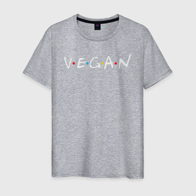 Мужская футболка хлопок с принтом VEGAN в Новосибирске, 100% хлопок | прямой крой, круглый вырез горловины, длина до линии бедер, слегка спущенное плечо. | vegan | веган | веганство | вегетарианец | вегетарианство | еда | зеленый | земля | зож | листья | мир | охрана | позиция | природа