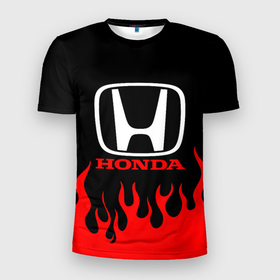 Мужская футболка 3D Slim с принтом HONDA. в Петрозаводске, 100% полиэстер с улучшенными характеристиками | приталенный силуэт, круглая горловина, широкие плечи, сужается к линии бедра | 2020 | auto | honda | sport | авто | автомобиль | автомобильные | бренд | марка | машины | спорт | хонда