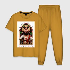 Мужская пижама хлопок с принтом Хорхе Масвидаль , 100% хлопок | брюки и футболка прямого кроя, без карманов, на брюках мягкая резинка на поясе и по низу штанин
 | арт. | бои | бокс | единоборства | мма