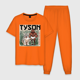Мужская пижама хлопок с принтом Майк Тайсон , 100% хлопок | брюки и футболка прямого кроя, без карманов, на брюках мягкая резинка на поясе и по низу штанин
 | арт. | бои | бокс | единоборства | мма