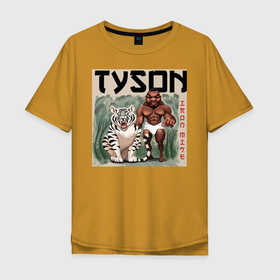 Мужская футболка хлопок Oversize с принтом Майк Тайсон , 100% хлопок | свободный крой, круглый ворот, “спинка” длиннее передней части | арт. | бои | бокс | единоборства | мма