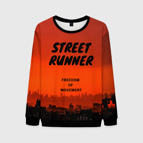 Мужской свитшот 3D с принтом Street runner в Белгороде, 100% полиэстер с мягким внутренним слоем | круглый вырез горловины, мягкая резинка на манжетах и поясе, свободная посадка по фигуре | run | runner | running | street | бег | город | закат | лёгкая атлетика | рассвет | улица | я бегу