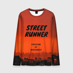 Мужской лонгслив 3D с принтом Street runner в Белгороде, 100% полиэстер | длинные рукава, круглый вырез горловины, полуприлегающий силуэт | run | runner | running | street | бег | город | закат | лёгкая атлетика | рассвет | улица | я бегу