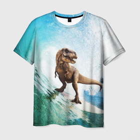 Мужская футболка 3D с принтом Тираннозавр REX | Серфинг в Новосибирске, 100% полиэфир | прямой крой, круглый вырез горловины, длина до линии бедер | dino | dinosaur | hot | ocean | rex | summer | tsunami | water | вода | волна | волны | динозавр | дождь | жара | зубы | капли | клык | клыки | лёд | лето | море | мощь | океан | песок | пляж | прикол | прикольная | рекс | серфинг