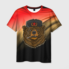 Мужская футболка 3D с принтом СССР | Медведь в Петрозаводске, 100% полиэфир | прямой крой, круглый вырез горловины, длина до линии бедер | bear | bears | cosmo | gagarin | stalin | ussr | гагарин | герой | коммунизм | комунизм | космос | красная | ленин | медведи | медведь | медвежонок | молот | отечественная | первый космонавт | серп | серп и молот | союз