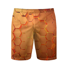 Мужские шорты спортивные с принтом Золотые 3D плиты в Тюмени,  |  | 3d кубики | 3д кубики | sport | абстракция | брызги | краска | кубики | линии | паттерн | спорт | спортивная | спортивный стиль | стиль | текстуры | тренировка | узор