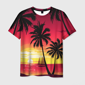 Мужская футболка 3D с принтом ПАЛЬМЫ в Новосибирске, 100% полиэфир | прямой крой, круглый вырез горловины, длина до линии бедер | Тематика изображения на принте: summer | tropic | жара | летний | лето | отдых | пальмы | природа | текстура | тропикано | тропики