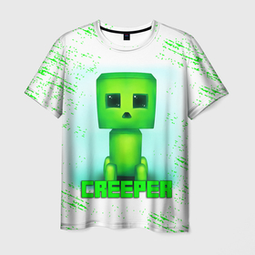 Мужская футболка 3D с принтом MINECRAFT CREEPER в городе Новоалтайск, 100% полиэфир | прямой крой, круглый вырез горловины, длина до линии бедер | creeper | game | minecraft | блоки | игра | квадраты | компьютерная | крипер | криппер | майнкрафт | огонь
