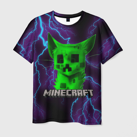 Мужская футболка 3D с принтом MINECRAFT CREEPER CAT  в Екатеринбурге, 100% полиэфир | прямой крой, круглый вырез горловины, длина до линии бедер | creeper | game | minecraft | блоки | игра | квадраты | компьютерная | крипер | криппер | майнкрафт | огонь