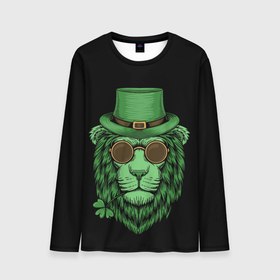 Мужской лонгслив 3D с принтом ЛЕВ ИРЛАНДЕЦ , 100% полиэстер | длинные рукава, круглый вырез горловины, полуприлегающий силуэт | irish | lion | pride | зеленый | ирландия | клевер | лев | прайд | царь зверей | шляпа