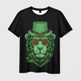Мужская футболка 3D с принтом ЛЕВ ИРЛАНДЕЦ в Белгороде, 100% полиэфир | прямой крой, круглый вырез горловины, длина до линии бедер | irish | lion | pride | зеленый | ирландия | клевер | лев | прайд | царь зверей | шляпа