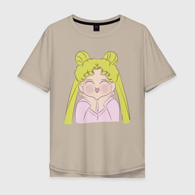 Мужская футболка хлопок Oversize с принтом Sailor Moon в Курске, 100% хлопок | свободный крой, круглый ворот, “спинка” длиннее передней части | face | girl | sailor moon | sailormoon | девочка | лицо | мультяшка | сейлормун | сэйлор мун