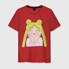 Мужская футболка хлопок с принтом Sailor Moon в Санкт-Петербурге, 100% хлопок | прямой крой, круглый вырез горловины, длина до линии бедер, слегка спущенное плечо. | face | girl | sailor moon | sailormoon | девочка | лицо | мультяшка | сейлормун | сэйлор мун