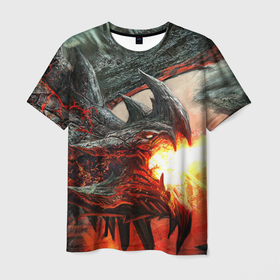 Мужская футболка 3D с принтом Дракон | Dragon (Z) в Новосибирске, 100% полиэфир | прямой крой, круглый вырез горловины, длина до линии бедер | dragon | fire | monster | драго | дракон | монстр | огнедыщащий | огонь | прикольная картинка | чудовище | ящерица