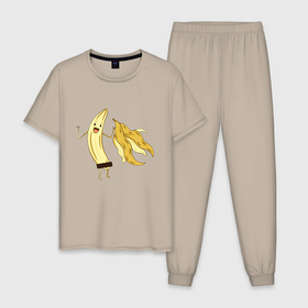 Мужская пижама хлопок с принтом Голый Банан в Екатеринбурге, 100% хлопок | брюки и футболка прямого кроя, без карманов, на брюках мягкая резинка на поясе и по низу штанин
 | Тематика изображения на принте: banana | cute | funny | humor | naked | бананы | без кожицы | без кожуры | забавная | забавный | милый | очищенный | позирует | прикол | прикольный | прямоугольник | смешная | смешной | улыбка | эксгибиционизм | эк