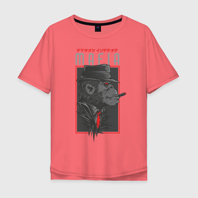 Мужская футболка хлопок Oversize с принтом Black Business в Санкт-Петербурге, 100% хлопок | свободный крой, круглый ворот, “спинка” длиннее передней части | black star | black star mafia | business | cigar | mafia | monkey | вид имеет | мафиози | мафия | обезьяна | шляпа