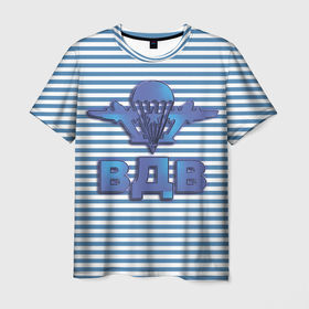 Мужская футболка 3D с принтом ВДВ в Белгороде, 100% полиэфир | прямой крой, круглый вырез горловины, длина до линии бедер | 90 лет вдв | vdv | вдв | военные | воздушно десантные войска | войска | десант | десантник | парашют | самолет | тельняшка