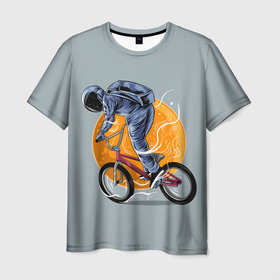Мужская футболка 3D с принтом Космический велосипедист (Z) в Екатеринбурге, 100% полиэфир | прямой крой, круглый вырез горловины, длина до линии бедер | Тематика изображения на принте: bicycle | bicyclist | bike | biker | bmx | cycle | galaxy | moon | rider | space | stars | байкер | бмх | вело | велогонщик | велосепедист | велосипед | велоспорт | гонщик | космос | луна
