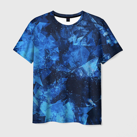Мужская футболка 3D с принтом Blue Abstraction в Новосибирске, 100% полиэфир | прямой крой, круглый вырез горловины, длина до линии бедер | Тематика изображения на принте: abstraction | blue | geometry | stripes | texture | абстракция | геометрия | осколки | синий | стекло | текстура | узоры