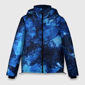 Мужская зимняя куртка 3D с принтом Blue Abstraction в Тюмени, верх — 100% полиэстер; подкладка — 100% полиэстер; утеплитель — 100% полиэстер | длина ниже бедра, свободный силуэт Оверсайз. Есть воротник-стойка, отстегивающийся капюшон и ветрозащитная планка. 

Боковые карманы с листочкой на кнопках и внутренний карман на молнии. | Тематика изображения на принте: abstraction | blue | geometry | stripes | texture | абстракция | геометрия | осколки | синий | стекло | текстура | узоры