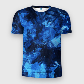 Мужская футболка 3D Slim с принтом Blue Abstraction в Петрозаводске, 100% полиэстер с улучшенными характеристиками | приталенный силуэт, круглая горловина, широкие плечи, сужается к линии бедра | abstraction | blue | geometry | stripes | texture | абстракция | геометрия | осколки | синий | стекло | текстура | узоры