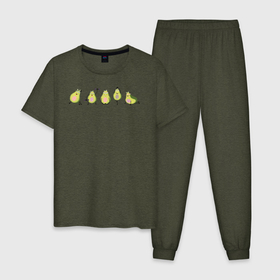 Мужская пижама хлопок с принтом Спортивные авокадо , 100% хлопок | брюки и футболка прямого кроя, без карманов, на брюках мягкая резинка на поясе и по низу штанин
 | avocado | авокадо | веганство | вегетарианство | еда | зеленый | земля | зож | листья | овощи | позиция | природа | спорт | фрукты