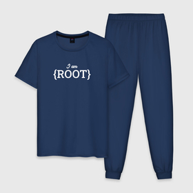 Мужская пижама хлопок с принтом I am root в Петрозаводске, 100% хлопок | брюки и футболка прямого кроя, без карманов, на брюках мягкая резинка на поясе и по низу штанин
 | Тематика изображения на принте: coding | it | programming | root | кодинг | прогер | программирование | программист