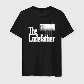Мужская футболка хлопок с принтом The Codefather. Кодный отец в Новосибирске, 100% хлопок | прямой крой, круглый вырез горловины, длина до линии бедер, слегка спущенное плечо. | Тематика изображения на принте: codefather | coding | godfather | it | programming | кодинг | прогер | программирование | программист
