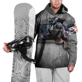 Накидка на куртку 3D с принтом Пантера и цветы , 100% полиэстер |  | 3д | 3д картина | 3дэ | голубые глаза | железо | животное | картина | кот | коты | кошка | метал | пантера | хищник | цветы | черная пантера