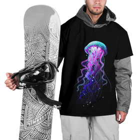 Накидка на куртку 3D с принтом Jellyfish в Екатеринбурге, 100% полиэстер |  | art | black. neon | jellyfish | медуза