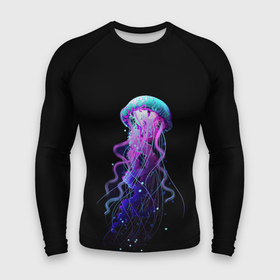 Мужской рашгард 3D с принтом Jellyfish в Курске,  |  | Тематика изображения на принте: art | black. neon | jellyfish | медуза