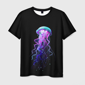 Мужская футболка 3D с принтом Jellyfish в Екатеринбурге, 100% полиэфир | прямой крой, круглый вырез горловины, длина до линии бедер | art | black. neon | jellyfish | медуза
