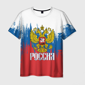 Мужская футболка 3D с принтом РОССИЯ ТРИКОЛОР в городе Новоалтайск, 100% полиэфир | прямой крой, круглый вырез горловины, длина до линии бедер | Тематика изображения на принте: russia | герб | орел | патриот | патриотизм | российский | россия | символика | я русский