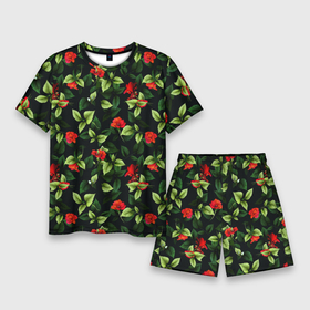 Мужской костюм с шортами 3D с принтом Цветочный сад ,  |  | весна | дача | летние цветы | летняя | лето | паттерн | розы | сад | свежесть | текстуры | узор | цветы