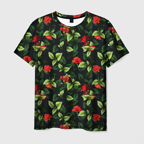 Мужская футболка 3D с принтом Цветочный сад в Петрозаводске, 100% полиэфир | прямой крой, круглый вырез горловины, длина до линии бедер | весна | дача | летние цветы | летняя | лето | паттерн | розы | сад | свежесть | текстуры | узор | цветы