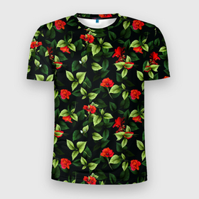 Мужская футболка 3D Slim с принтом Цветочный сад в Новосибирске, 100% полиэстер с улучшенными характеристиками | приталенный силуэт, круглая горловина, широкие плечи, сужается к линии бедра | весна | дача | летние цветы | летняя | лето | паттерн | розы | сад | свежесть | текстуры | узор | цветы