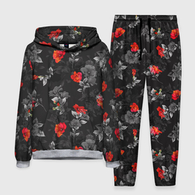 Мужской костюм 3D (с толстовкой) с принтом Красные цветы ,  |  | весна | дача | летние цветы | летняя | лето | паттерн | розы | сад | свежесть | текстуры | узор | цветы