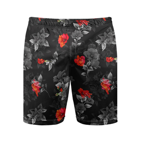Мужские шорты спортивные с принтом Красные цветы ,  |  | весна | дача | летние цветы | летняя | лето | паттерн | розы | сад | свежесть | текстуры | узор | цветы