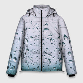 Мужская зимняя куртка 3D с принтом Капли окно стекло дождь серо в Новосибирске, верх — 100% полиэстер; подкладка — 100% полиэстер; утеплитель — 100% полиэстер | длина ниже бедра, свободный силуэт Оверсайз. Есть воротник-стойка, отстегивающийся капюшон и ветрозащитная планка. 

Боковые карманы с листочкой на кнопках и внутренний карман на молнии. | Тематика изображения на принте: абстракция | блики | боке | брызги | вечер | вода | градиент | дача | дождь | капли | капли на стекле | лес | лето | мрачно | окно | природа | роса | свет | силуэты | симметрия | текстура | темный | фото