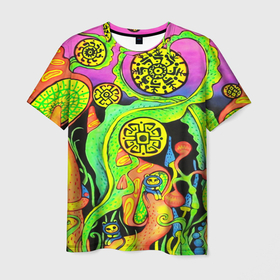 Мужская футболка 3D с принтом КИСЛОТА   КИСЛОТНЫЙ в Тюмени, 100% полиэфир | прямой крой, круглый вырез горловины, длина до линии бедер | abstract | abstraction | color | geometry | paitnt | psy | абстракция | геометрия | краски | неоновые | психоделика